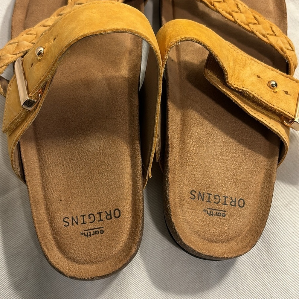 New! Earth Origins Orono Onida Braided Print Toe-Post Amber Yellow Sandals 8.5 - Picture 6 of 11